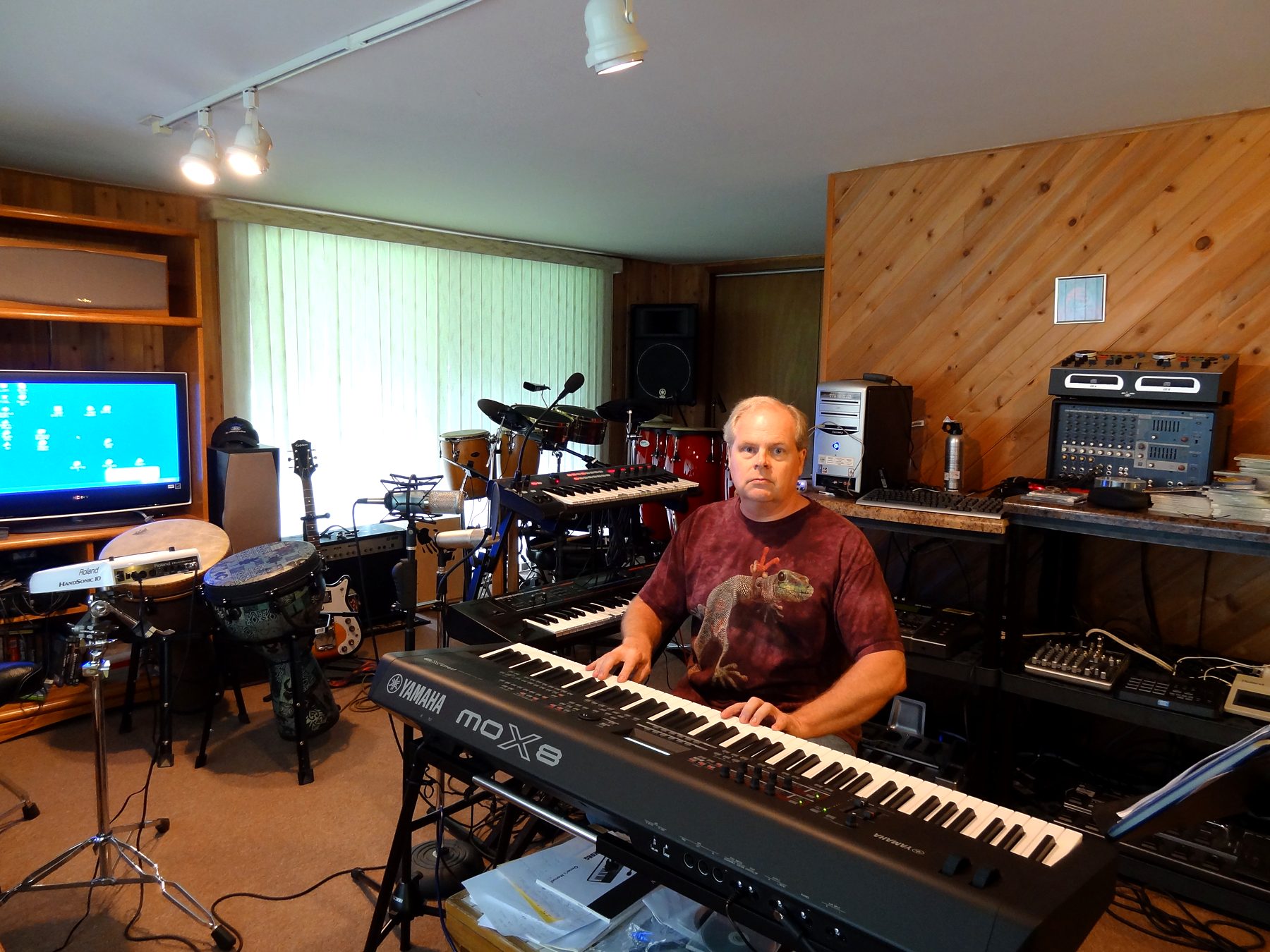 Joliet Jeff at the Yamaha MOX8 keyboard in the studio